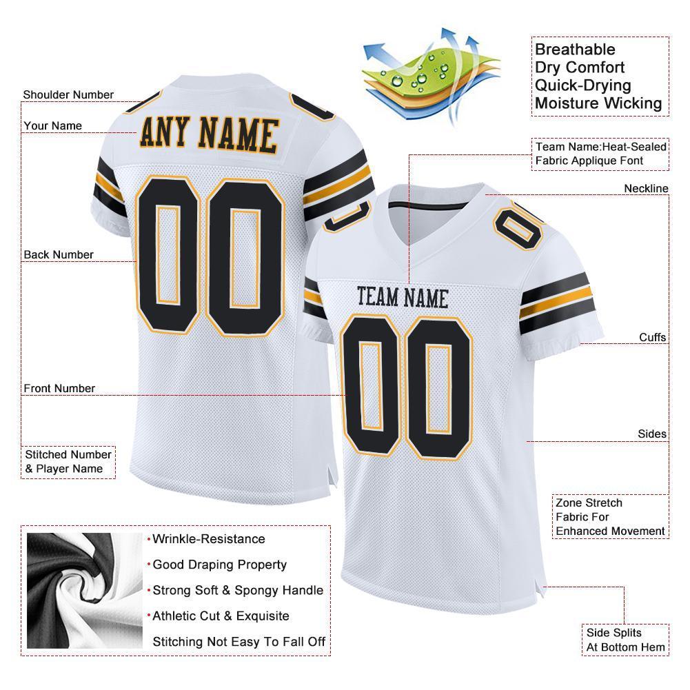 Custom White Black-Gold Mesh Authentic Football Jersey - Sky-Custom