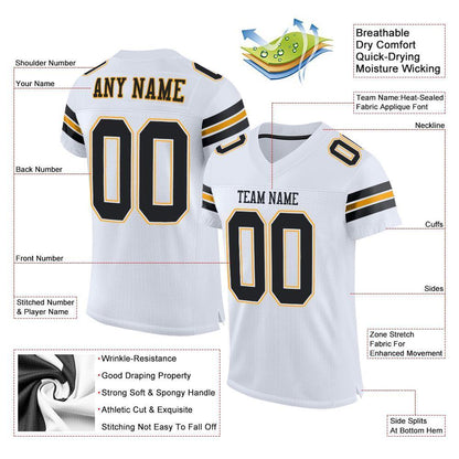 Custom White Black-Gold Mesh Authentic Football Jersey - Sky-Custom