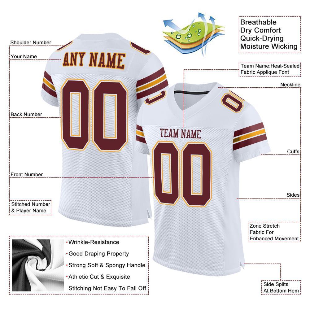 Custom White Burgundy-Gold Mesh Authentic Football Jersey - Sky-Custom
