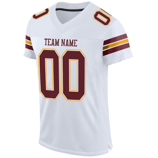 Custom White Burgundy-Gold Mesh Authentic Football Jersey - Sky-Custom