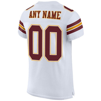 Custom White Burgundy-Gold Mesh Authentic Football Jersey - Sky-Custom