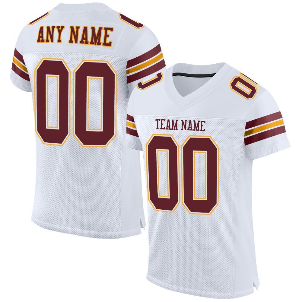 Custom White Burgundy-Gold Mesh Authentic Football Jersey - Sky-Custom