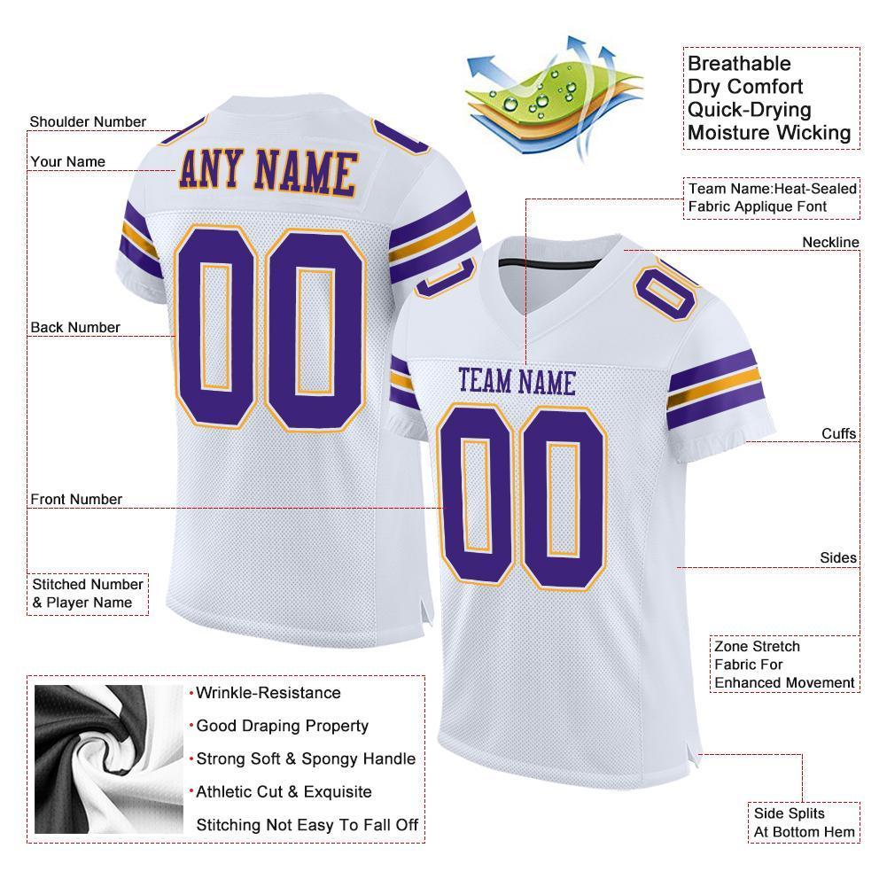 Custom White Purple-Gold Mesh Authentic Football Jersey - Sky-Custom