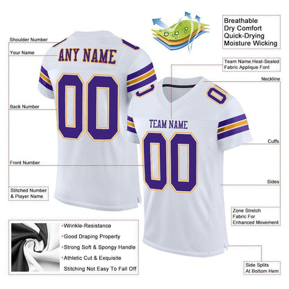 Custom White Purple-Gold Mesh Authentic Football Jersey - Sky-Custom