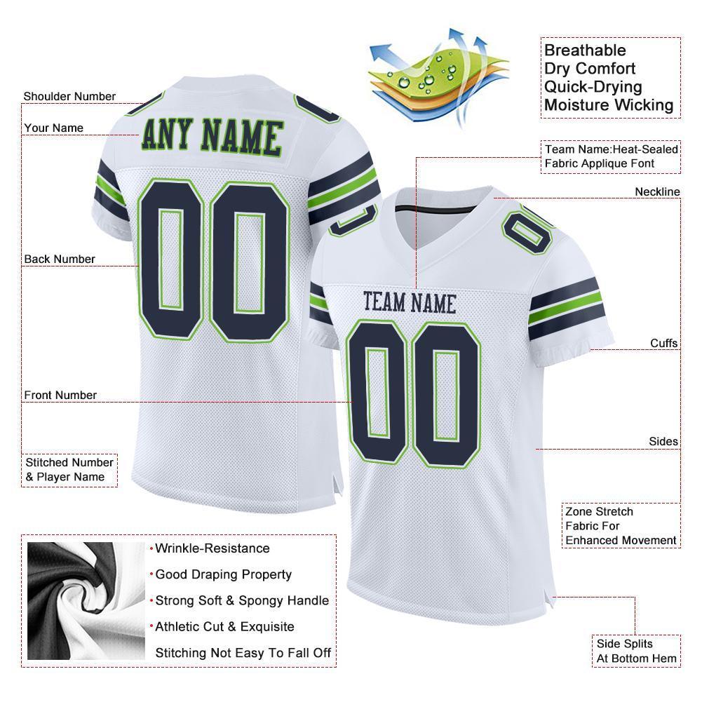 Custom White Navy-Neon Green Mesh Authentic Football Jersey - Sky-Custom