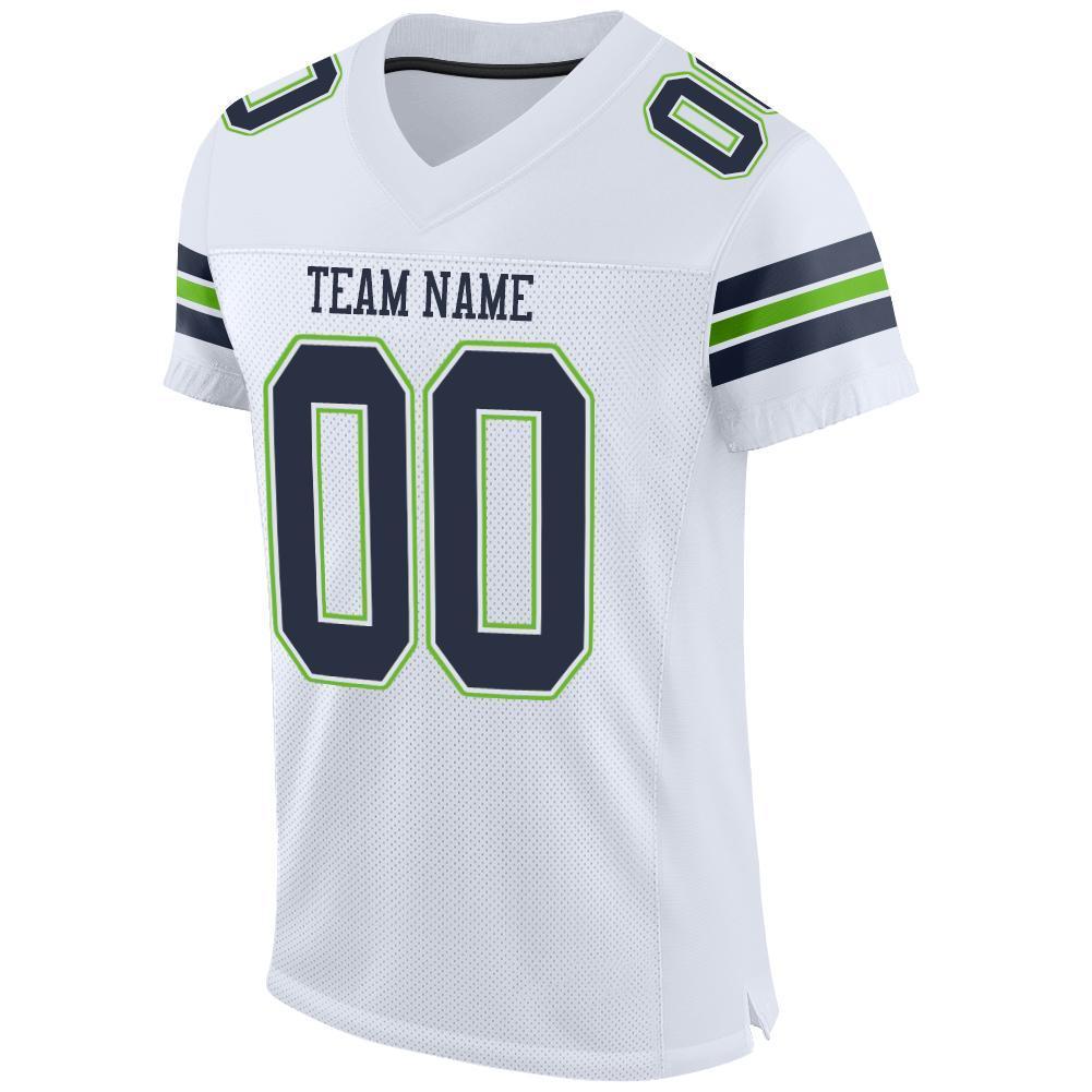 Custom White Navy-Neon Green Mesh Authentic Football Jersey - Sky-Custom