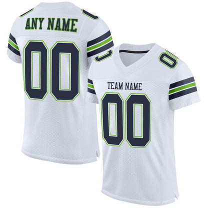 Custom White Navy-Neon Green Mesh Authentic Football Jersey - Sky-Custom