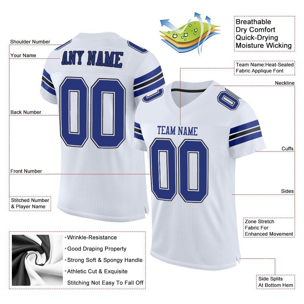 Custom White Royal-Black Mesh Authentic Football Jersey - Sky-Custom