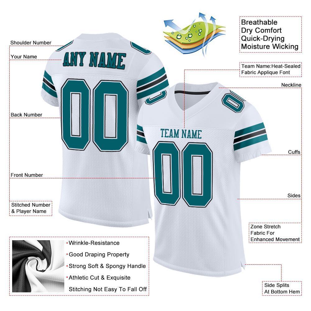 Custom White Teal-Black Mesh Authentic Football Jersey - Sky-Custom