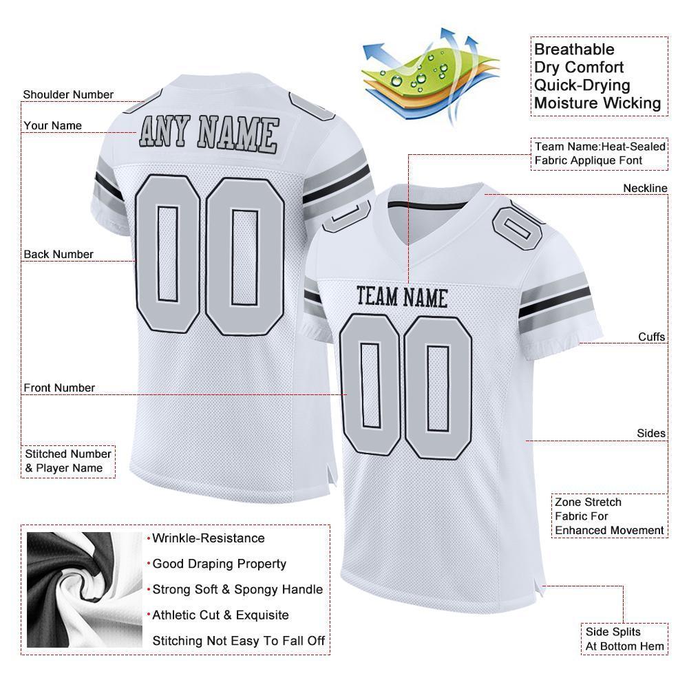 Custom White Silver-Black Mesh Authentic Football Jersey - Sky-Custom