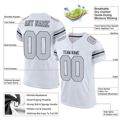 Custom White Silver-Black Mesh Authentic Football Jersey - Sky-Custom