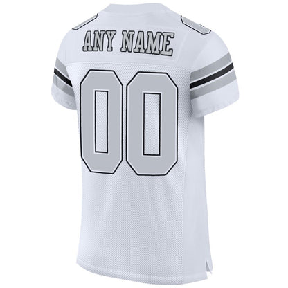 Custom White Silver-Black Mesh Authentic Football Jersey - Sky-Custom