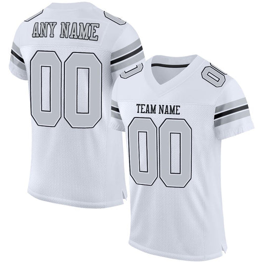 Custom White Silver-Black Mesh Authentic Football Jersey - Sky-Custom