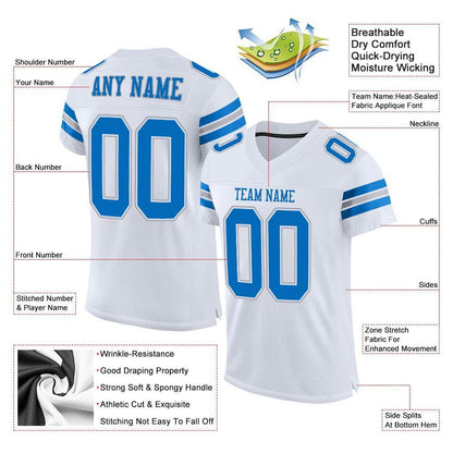 Custom White Panther Blue-Light Gray Mesh Authentic Football Jersey - Sky-Custom