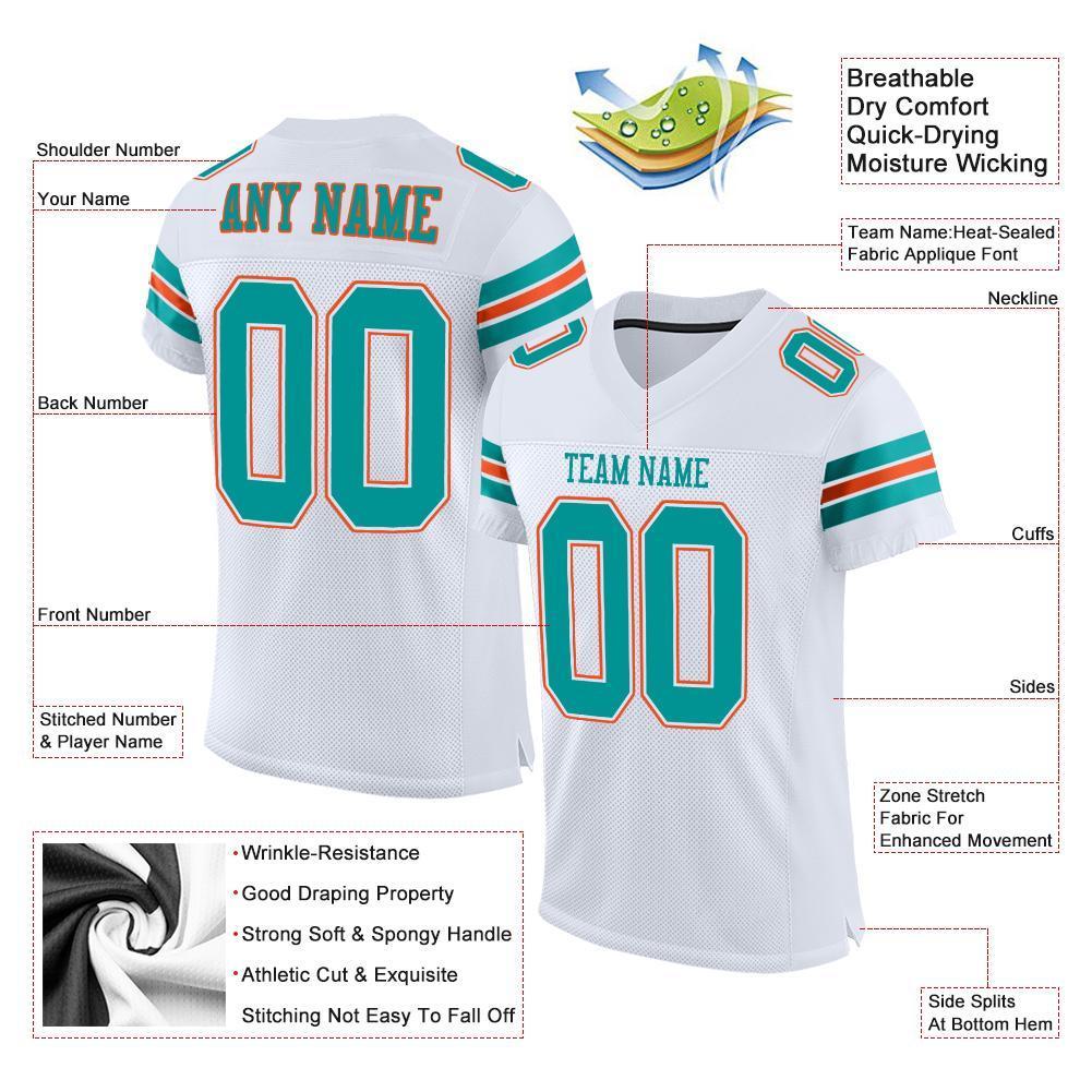 Custom White Aqua-Orange Mesh Authentic Football Jersey - Sky-Custom