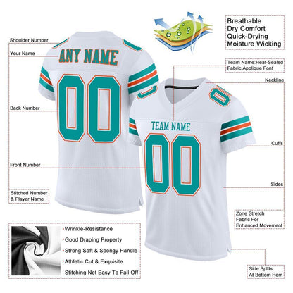 Custom White Aqua-Orange Mesh Authentic Football Jersey - Sky-Custom