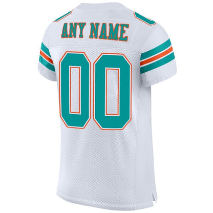 Custom White Aqua-Orange Mesh Authentic Football Jersey - Sky-Custom