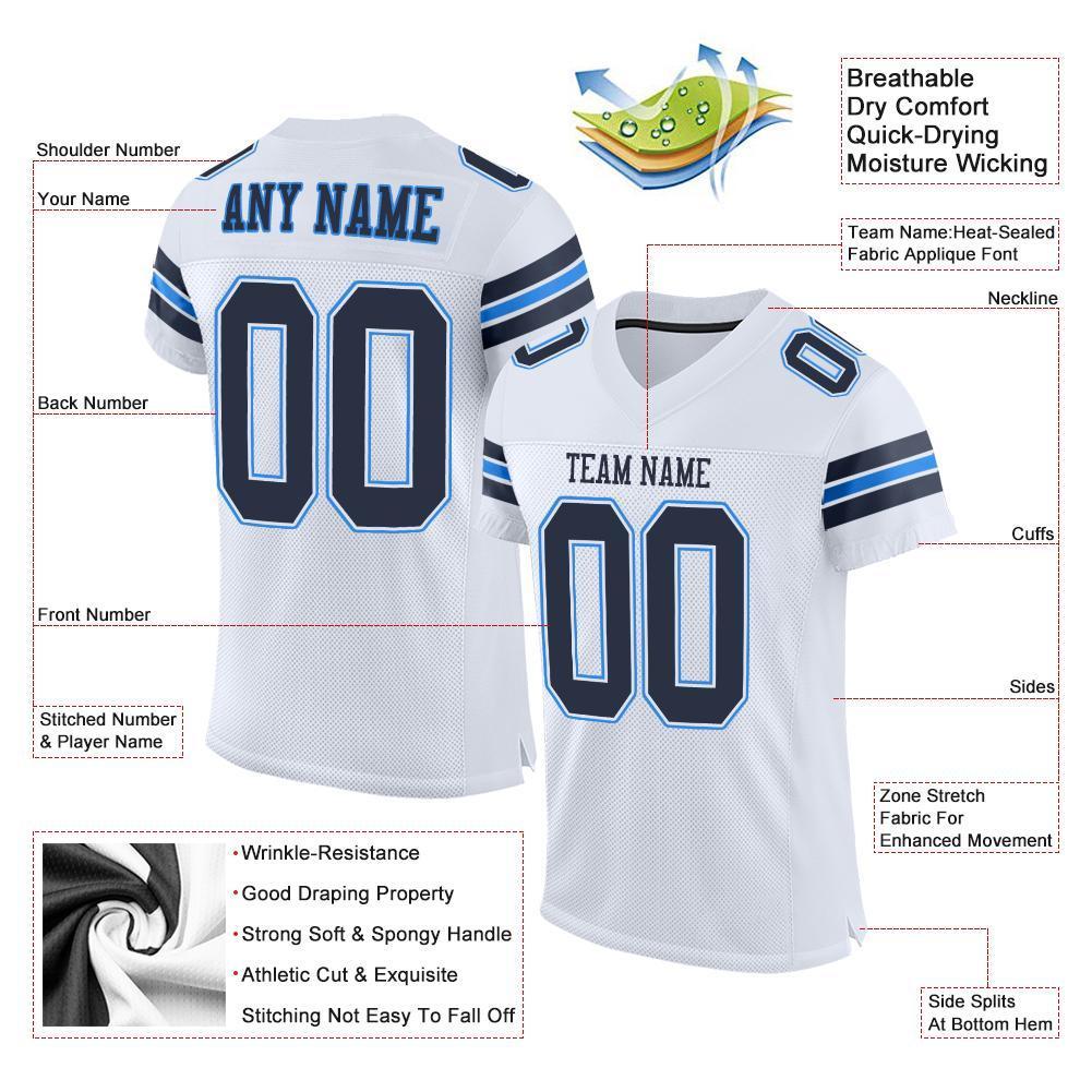 Custom White Navy-Powder Blue Mesh Authentic Football Jersey - Sky-Custom