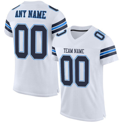 Custom White Navy-Powder Blue Mesh Authentic Football Jersey - Sky-Custom