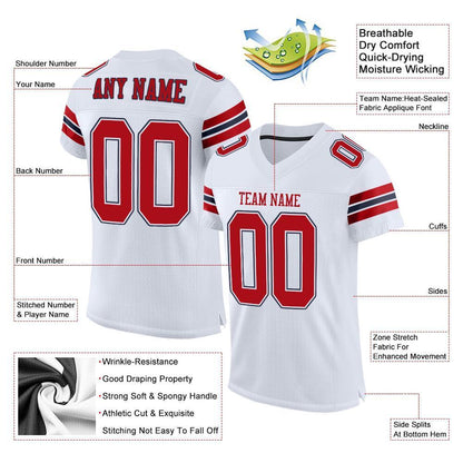 Custom White Red-Navy Mesh Authentic Football Jersey - Sky-Custom