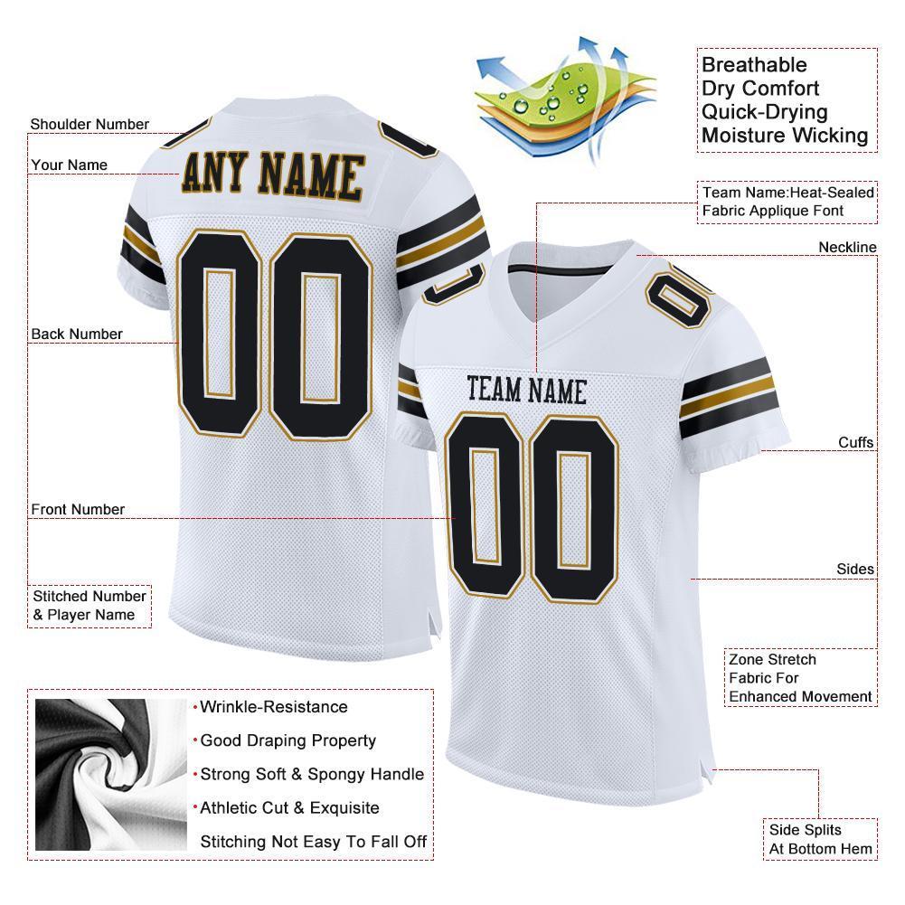 Custom White Black-Old Gold Mesh Authentic Football Jersey - Sky-Custom