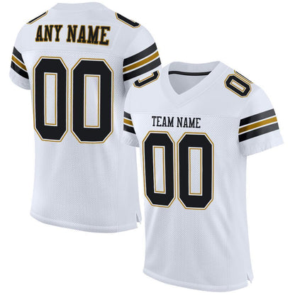 Custom White Black-Old Gold Mesh Authentic Football Jersey - Sky-Custom