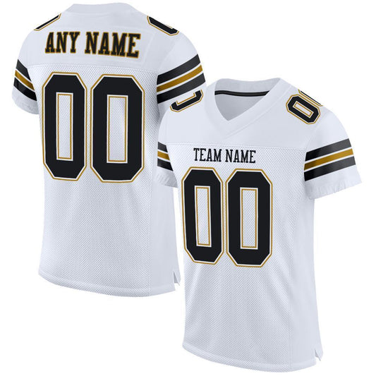 Custom White Black-Old Gold Mesh Authentic Football Jersey - Sky-Custom