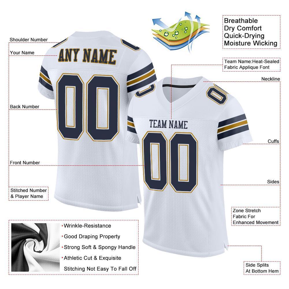Custom White Navy-Old Gold Mesh Authentic Football Jersey - Sky-Custom