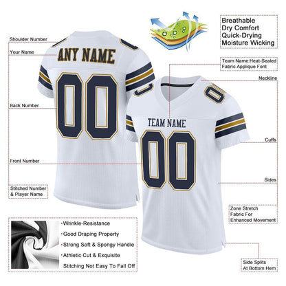Custom White Navy-Old Gold Mesh Authentic Football Jersey - Sky-Custom