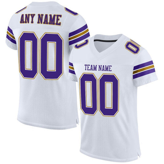 Custom White Purple-Old Gold Mesh Authentic Football Jersey - Sky-Custom