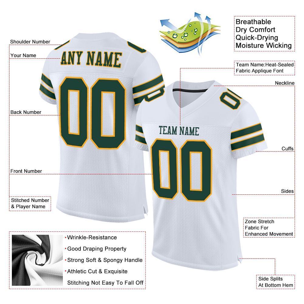 Custom White Green-Gold Mesh Authentic Football Jersey - Sky-Custom