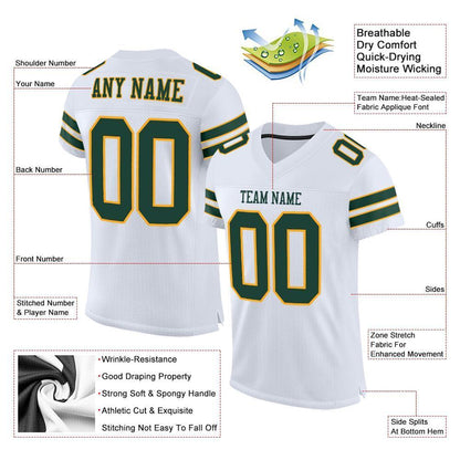Custom White Green-Gold Mesh Authentic Football Jersey - Sky-Custom