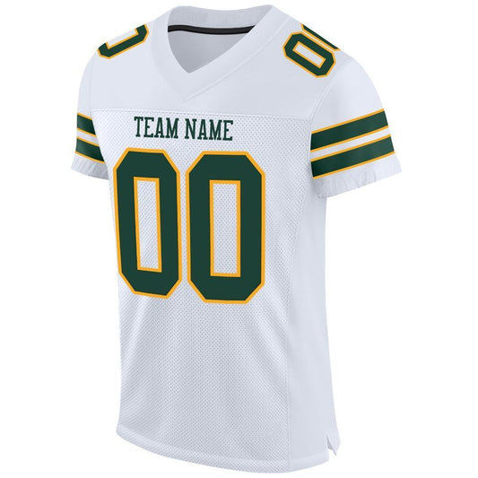 Custom White Green-Gold Mesh Authentic Football Jersey - Sky-Custom