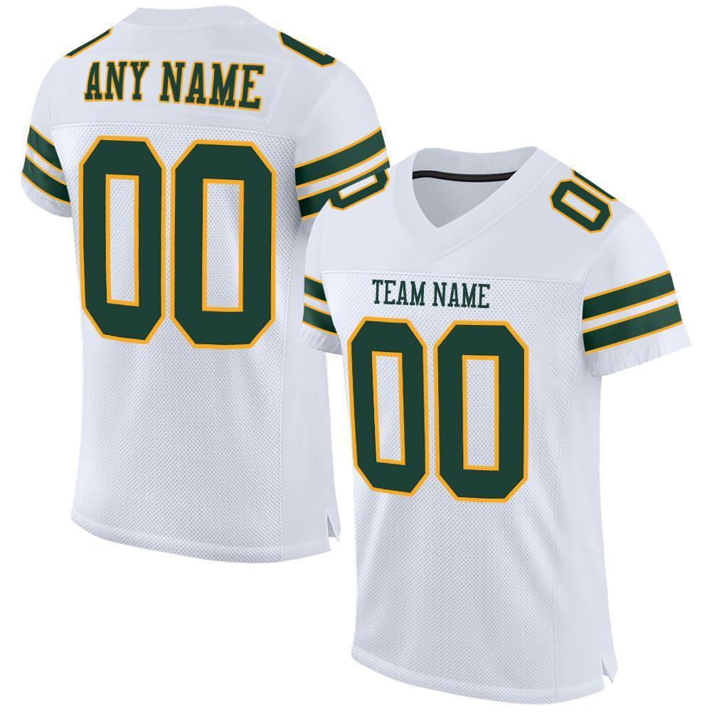 Custom White Green-Gold Mesh Authentic Football Jersey - Sky-Custom