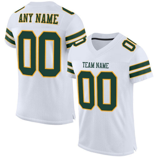 Custom White Green-Gold Mesh Authentic Football Jersey - Sky-Custom