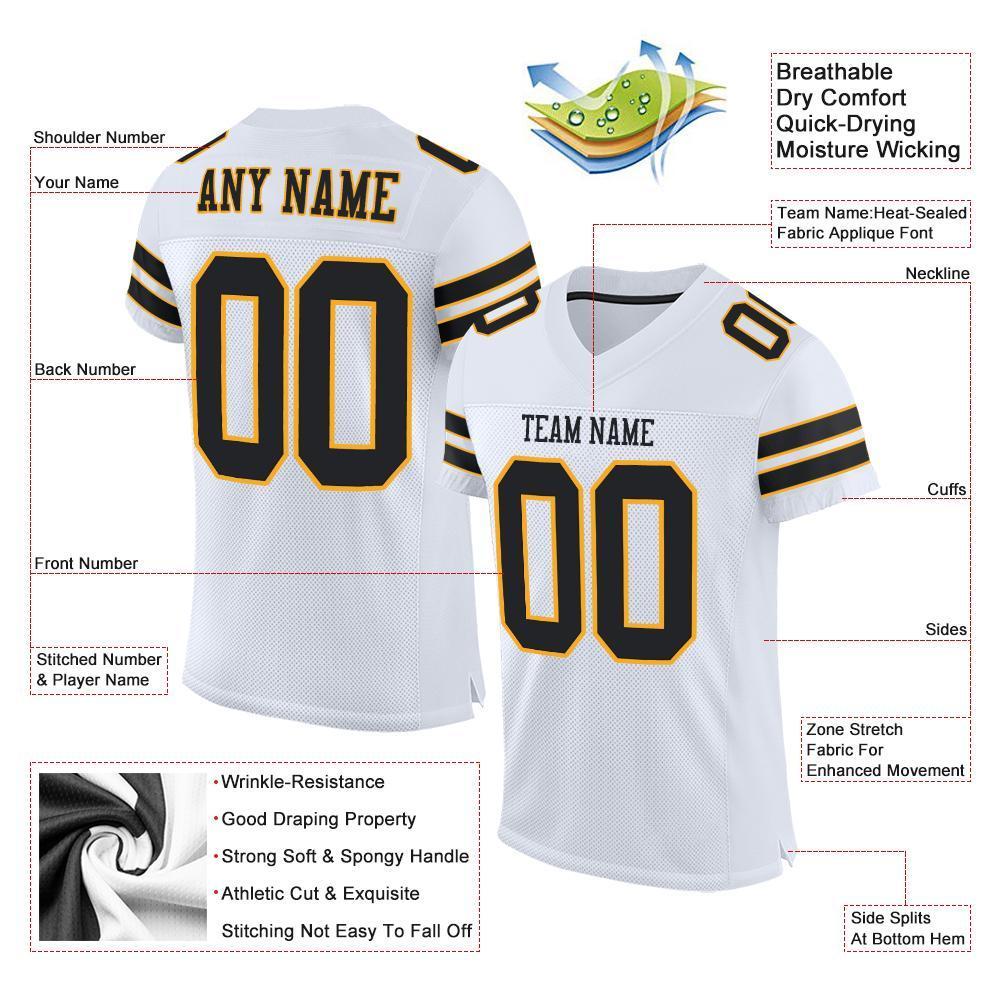 Custom White Black-Gold Mesh Authentic Football Jersey - Sky-Custom
