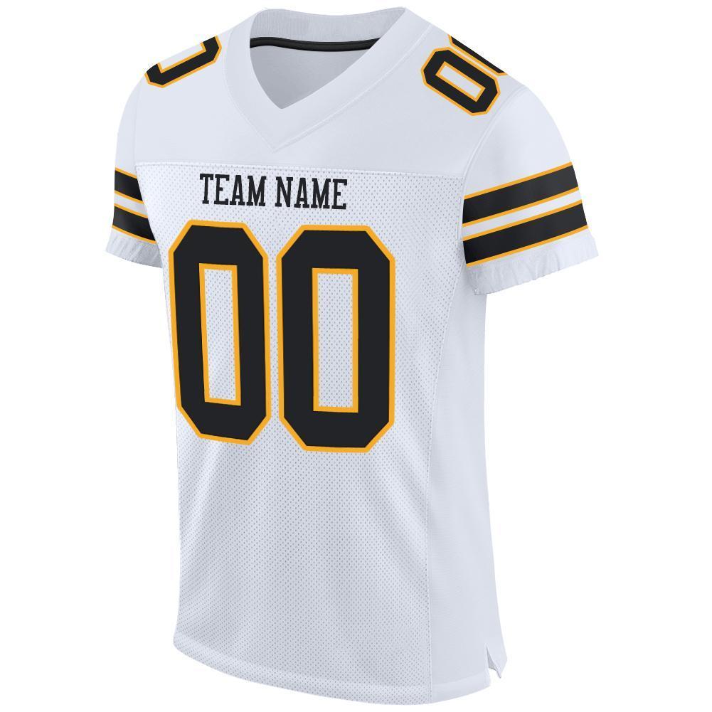 Custom White Black-Gold Mesh Authentic Football Jersey - Sky-Custom