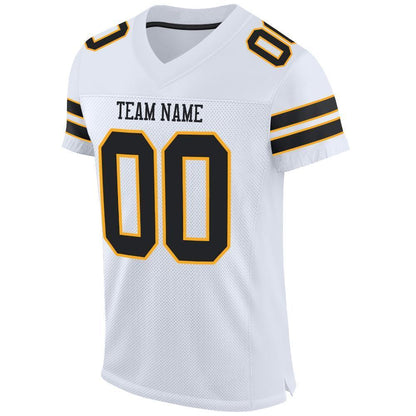 Custom White Black-Gold Mesh Authentic Football Jersey - Sky-Custom