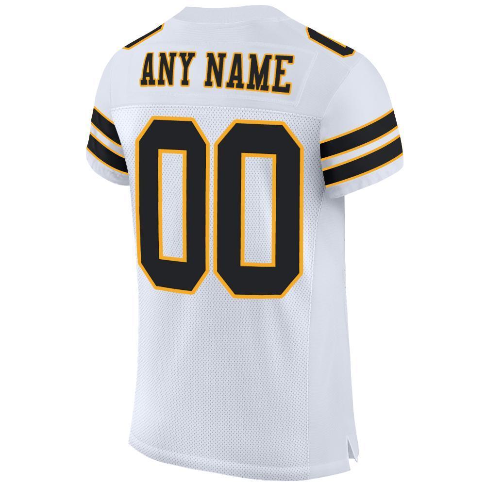 Custom White Black-Gold Mesh Authentic Football Jersey - Sky-Custom