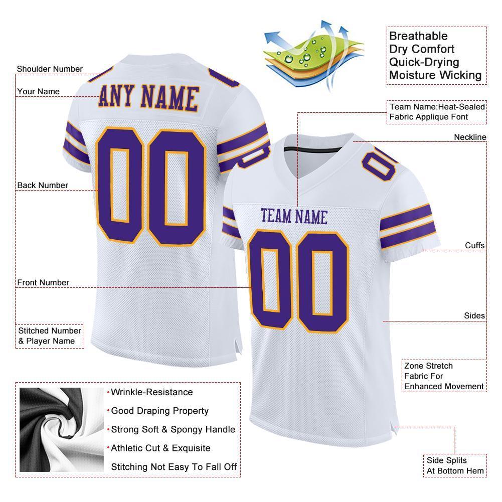 Custom White Purple-Gold Mesh Authentic Football Jersey - Sky-Custom