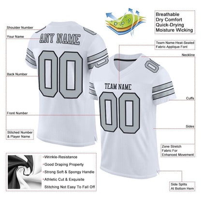 Custom White Silver-Black Mesh Authentic Football Jersey - Sky-Custom