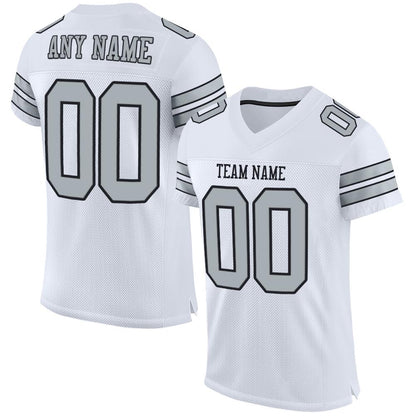 Custom White Silver-Black Mesh Authentic Football Jersey - Sky-Custom