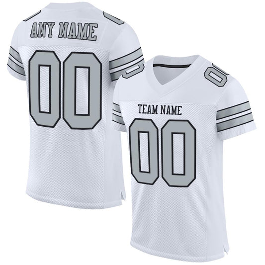 Custom White Silver-Black Mesh Authentic Football Jersey - Sky-Custom