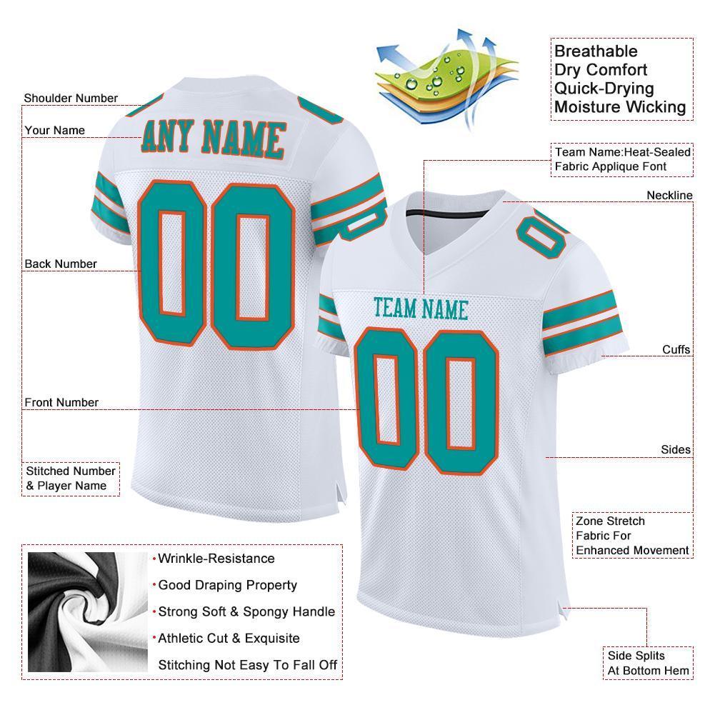 Custom White Aqua-Orange Mesh Authentic Football Jersey - Sky-Custom