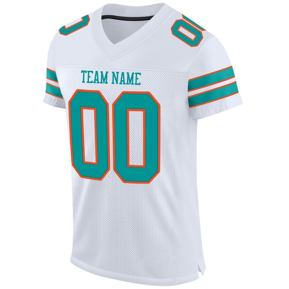 Custom White Aqua-Orange Mesh Authentic Football Jersey - Sky-Custom