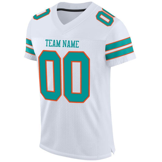 Custom White Aqua-Orange Mesh Authentic Football Jersey - Sky-Custom