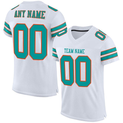 Custom White Aqua-Orange Mesh Authentic Football Jersey - Sky-Custom