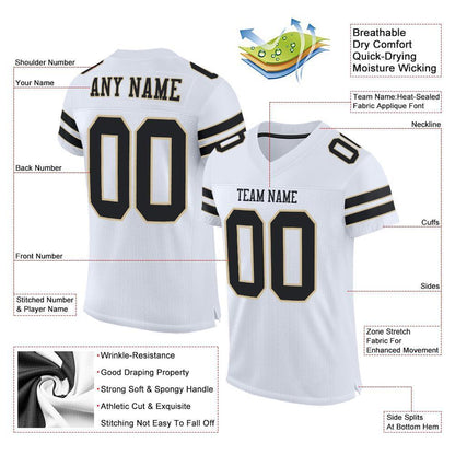 Custom White Black-Vegas Gold Mesh Authentic Football Jersey - Sky-Custom