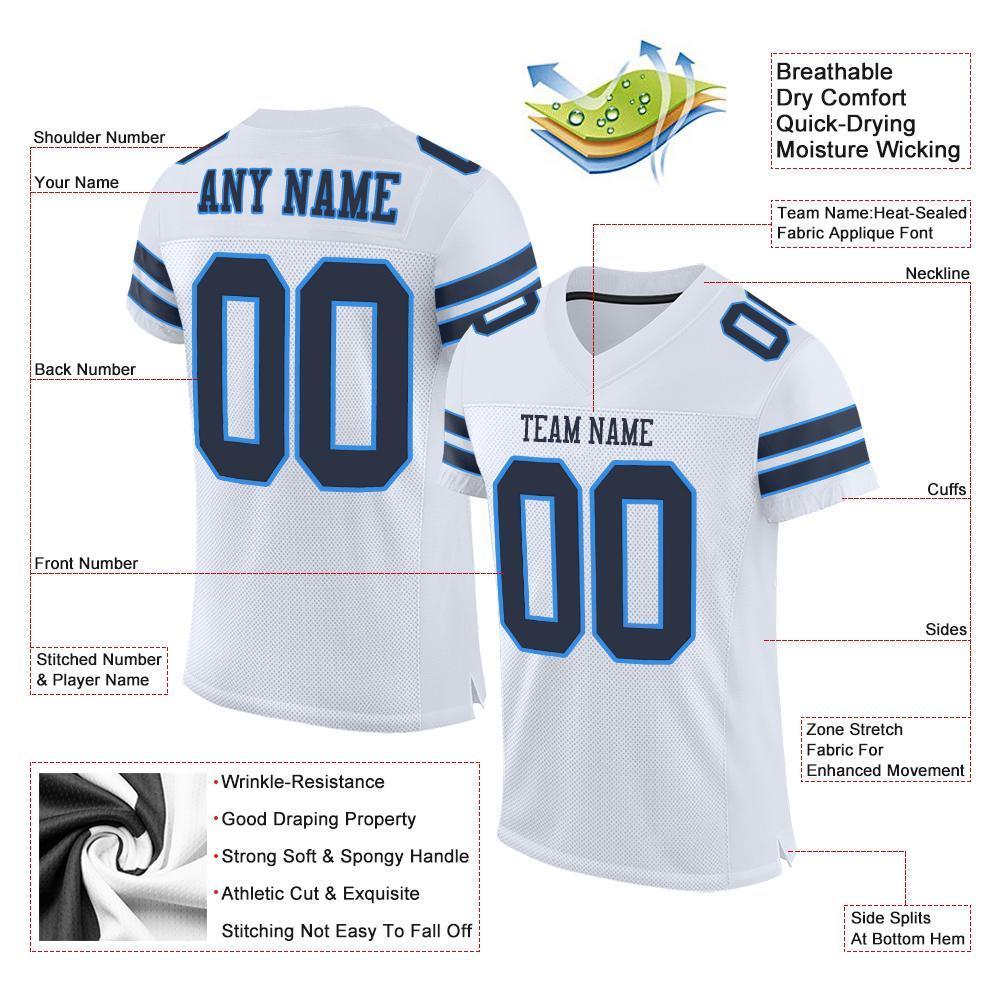 Custom White Navy-Powder Blue Mesh Authentic Football Jersey - Sky-Custom