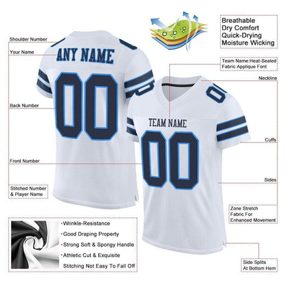 Custom White Navy-Powder Blue Mesh Authentic Football Jersey - Sky-Custom